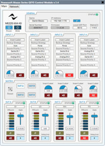 Q-SYS control plug-in for a Mezzo 604 AD: input, matrix and output controls with status
