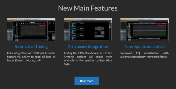 Armonía new features: Interactive Tuning with Smaart v8, EAW Greyboxes integration, new equalizer control