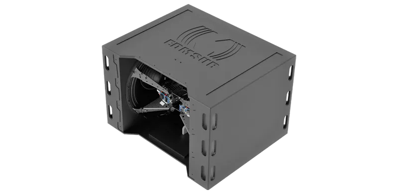 EDM SUB reference design cabinet, with the M-Force transducer visible through the side opening