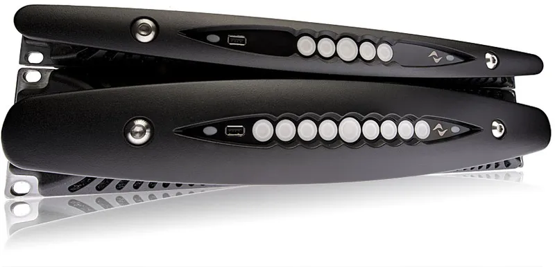 Two X Series amplifiers, front panels with backlit buttons and USB port