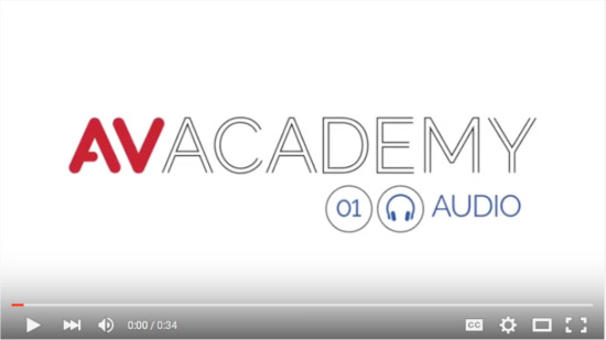 Video frame with the AV Academy 01 Audio title and player controls